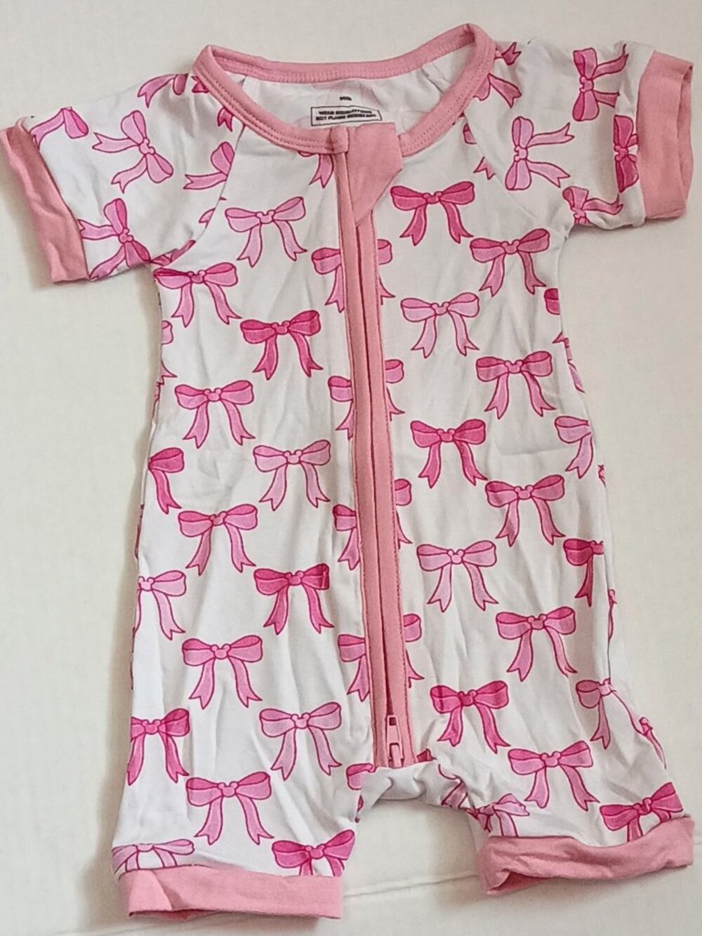 Sweet Pink Bow Bamboo Short Zippy | Newborn Romper | Soft Pajamas